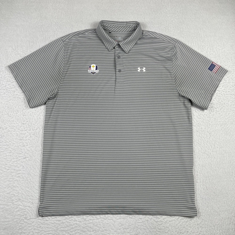 Under Armour Polo Shirt Mens XXL Gray Ryder Cup Golf USA Travel Vacation Work